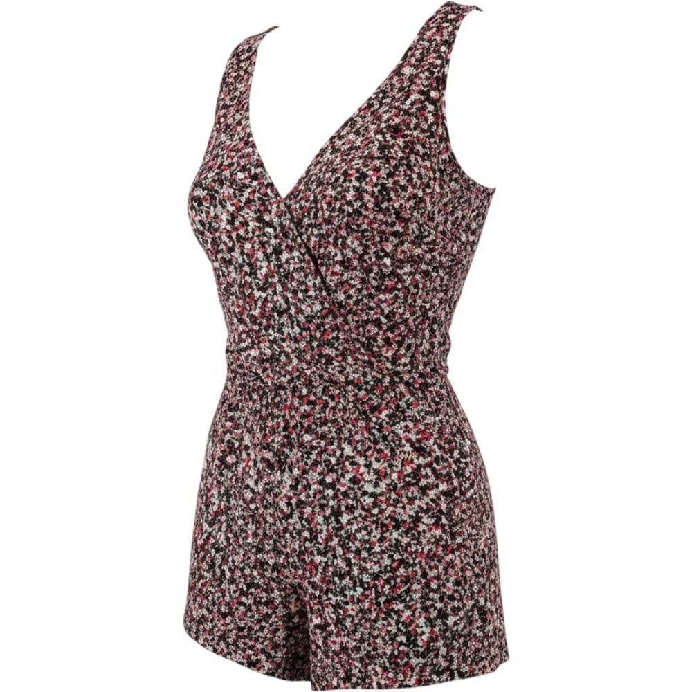 Splendid Romper Womens XS Black‎ Red Floral Sleeveless Rayon Surplice SR8358